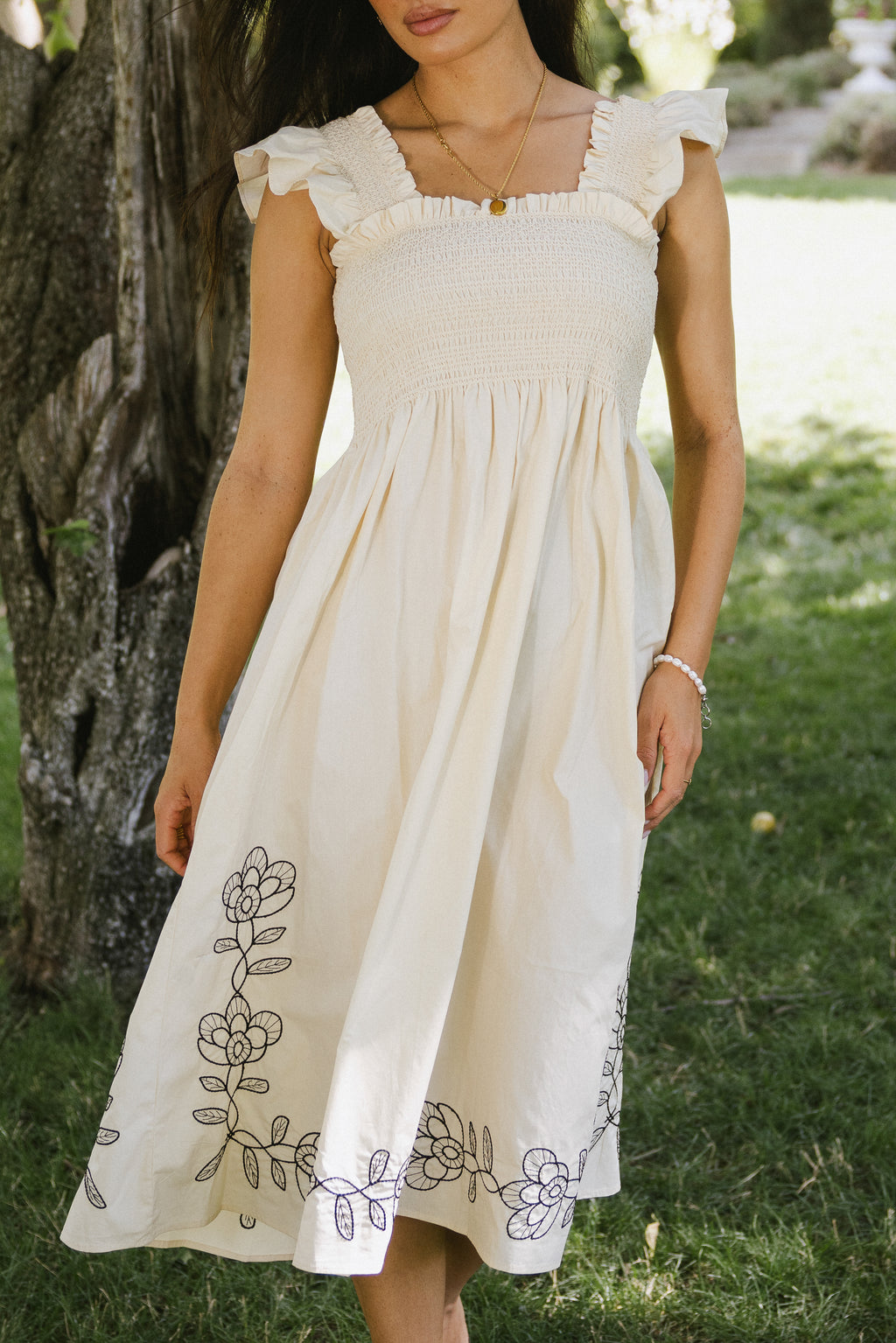Lane Embroidered Midi Dress in Cream - FINAL SALE Lane Embroidered Midi Dress in Cream - FINAL SALE