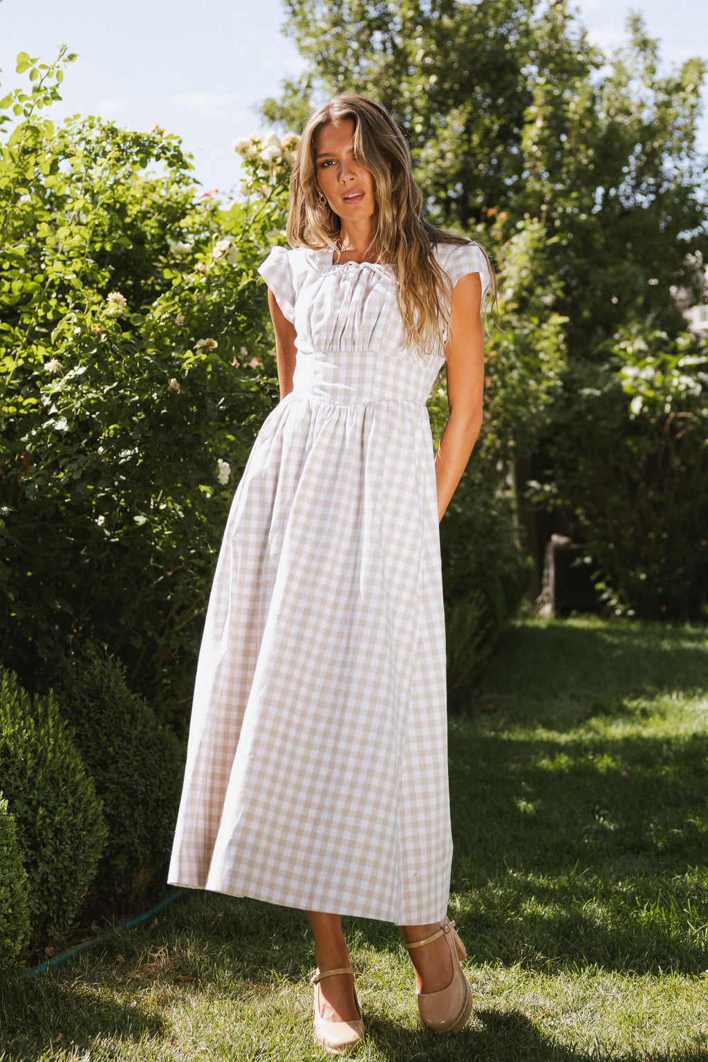 TAUPE GINGHAM DRESS