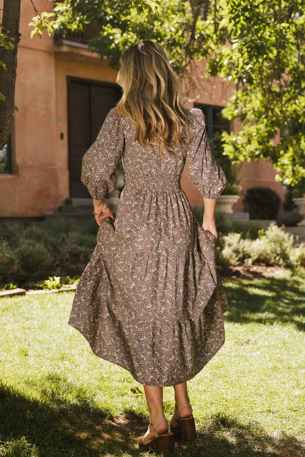 brown floral midi dress Cierra Floral Maxi Dress