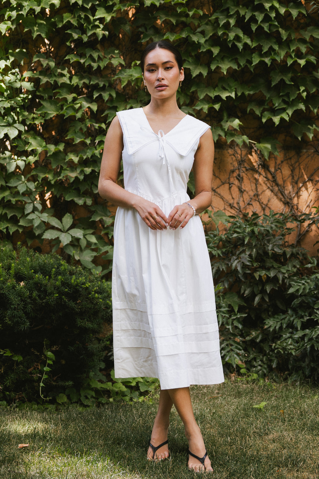 Louie Collared Midi Dress in White - FINAL SALE Louie Collared Midi Dress in White - FINAL SALE