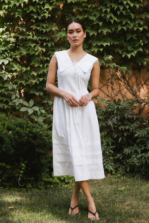 Louie Collared Midi Dress in White