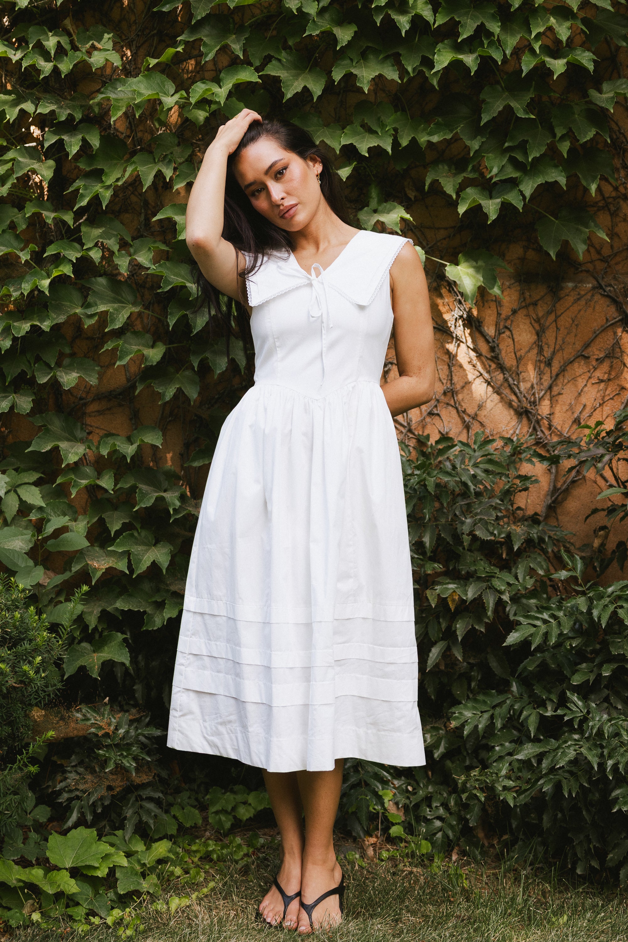 Louie Collared Midi Dress in White
