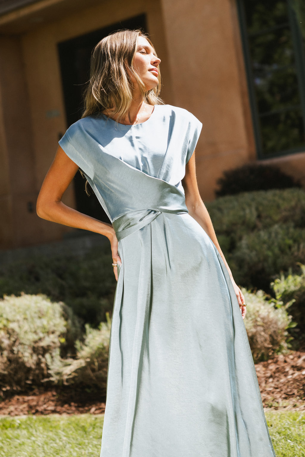 bohme blue dress Lydia Ruffle Maxi Dress in Blue