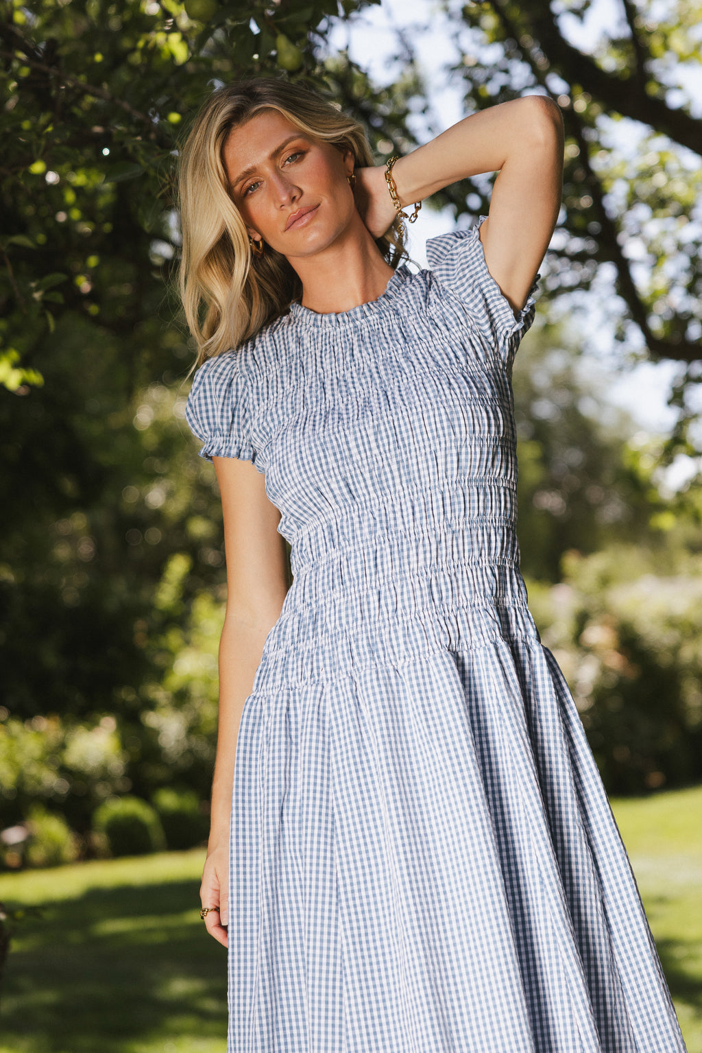 Opal Gingham Maxi Dress in Blue