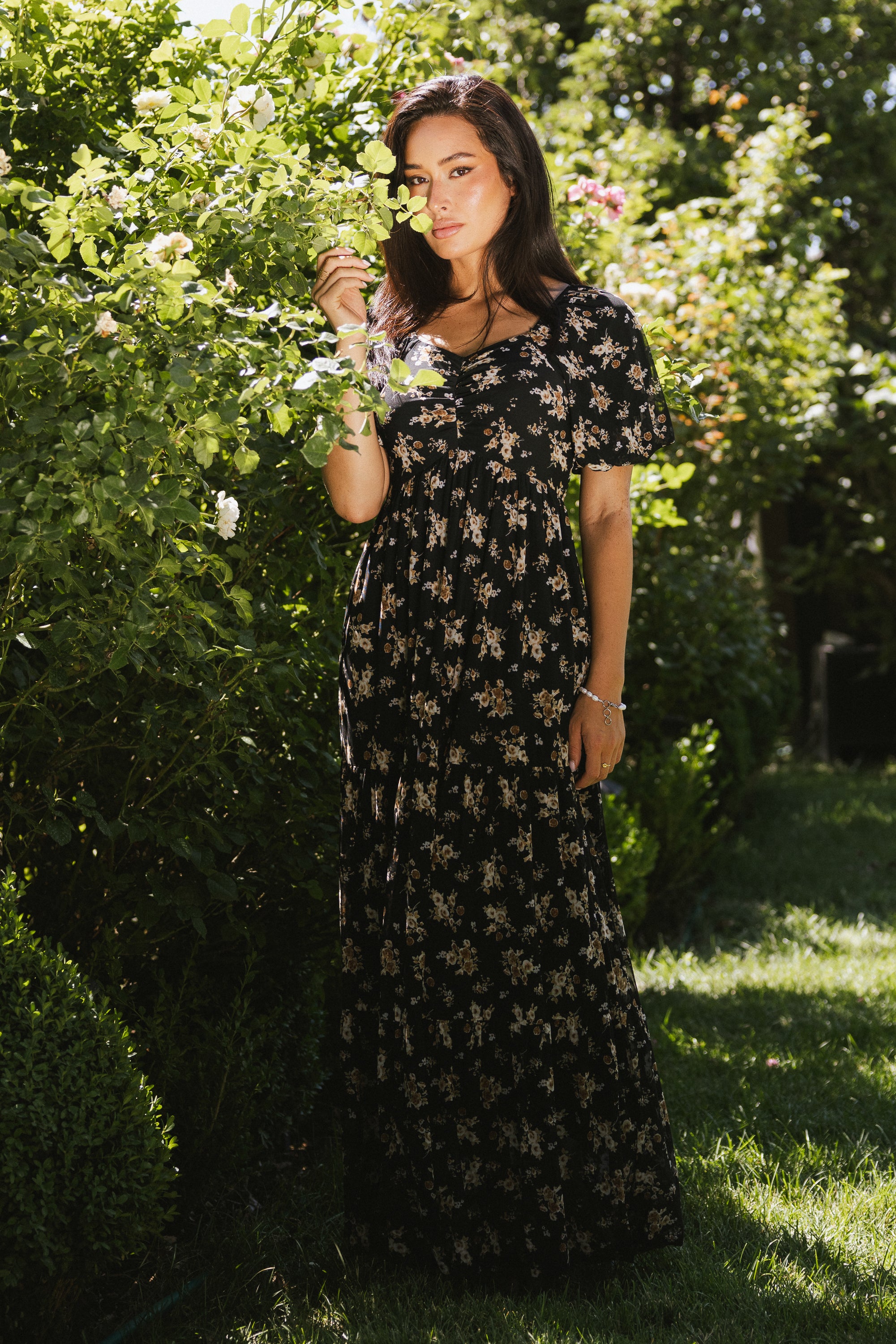 Red Ramie Floral Print Vacation Maxi Dress main image 0