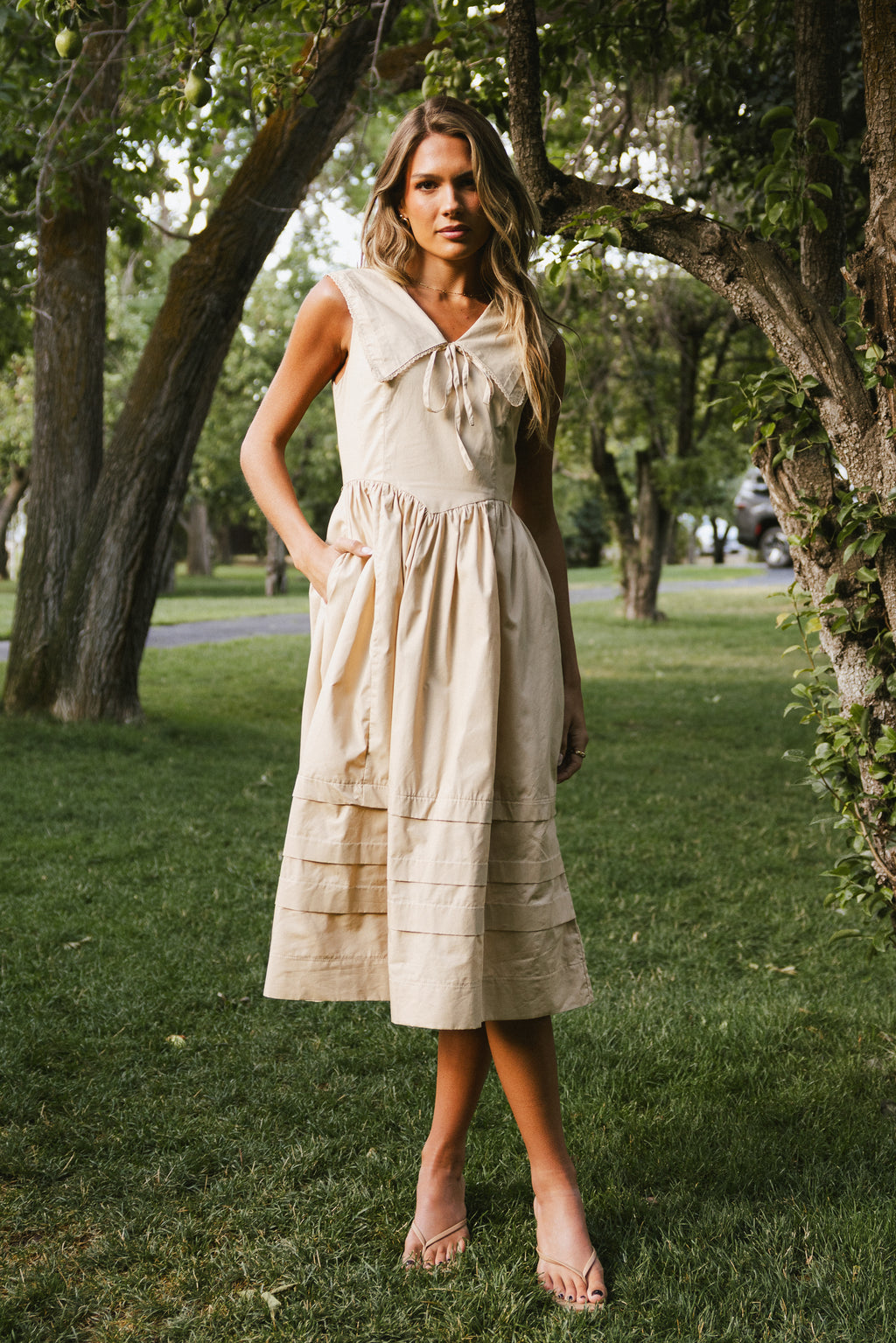 Louie Collared Midi Dress in Taupe - FINAL SALE Louie Collared Midi Dress in Taupe - FINAL SALE
