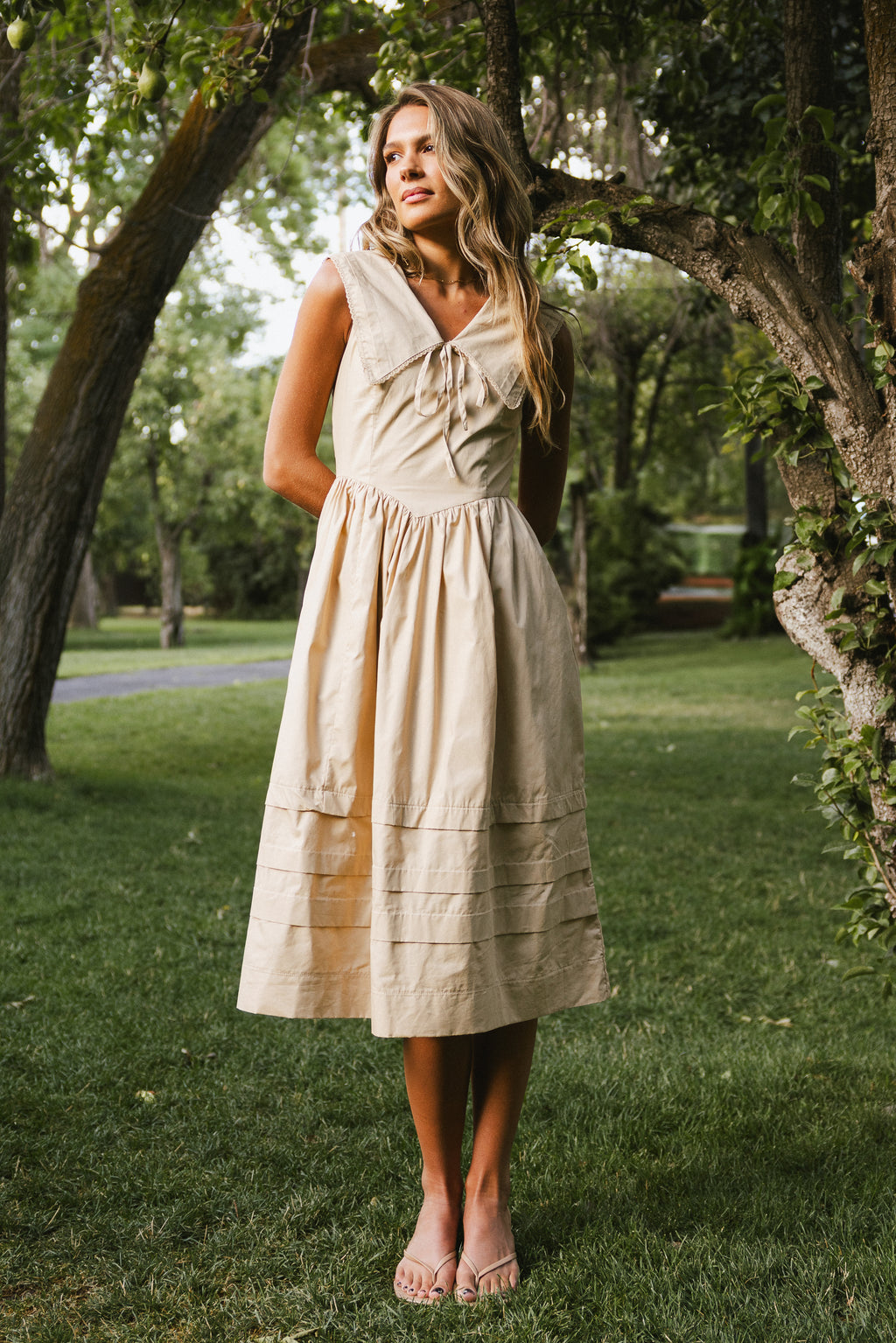 colysmo beige dress Louie Collared Midi Dress in Taupe