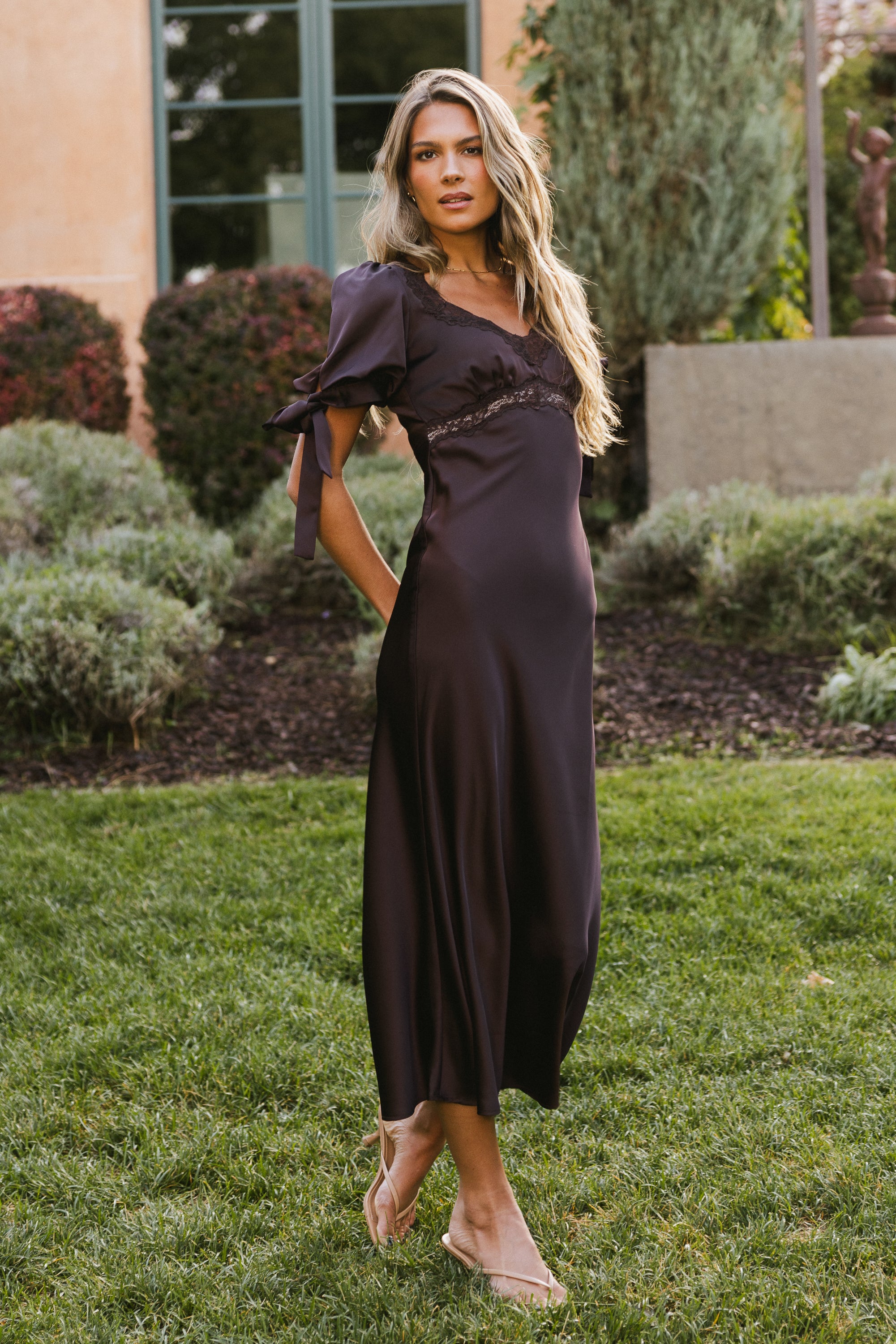 Amanda Lace Trim Maxi Dress in Brown