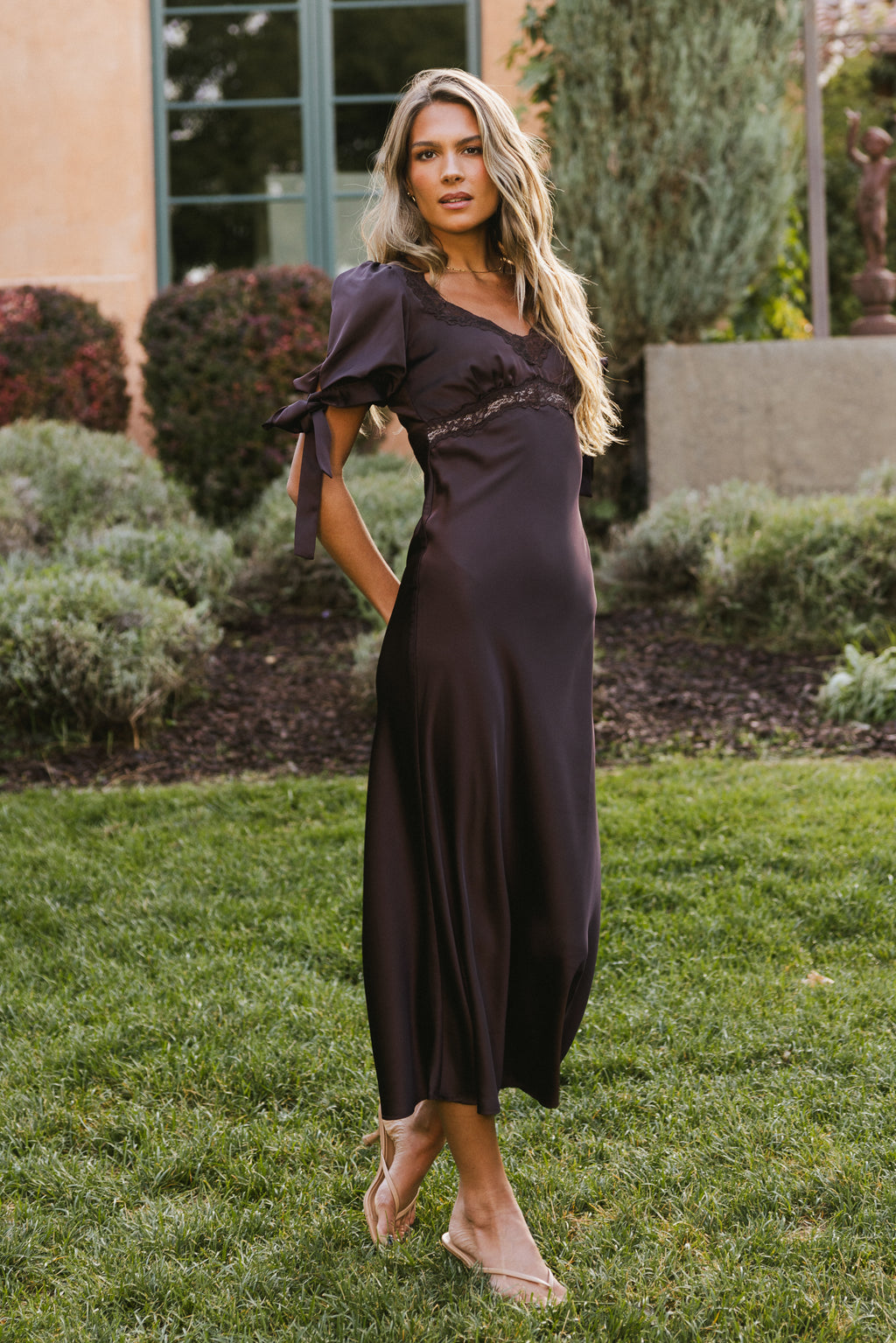 Amanda Lace Trim Maxi Dress in Brown