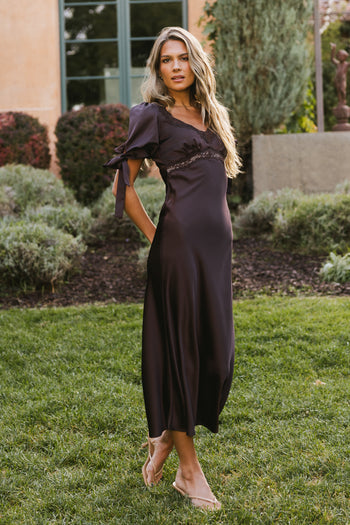 Amanda Lace Trim Maxi Dress in Brown