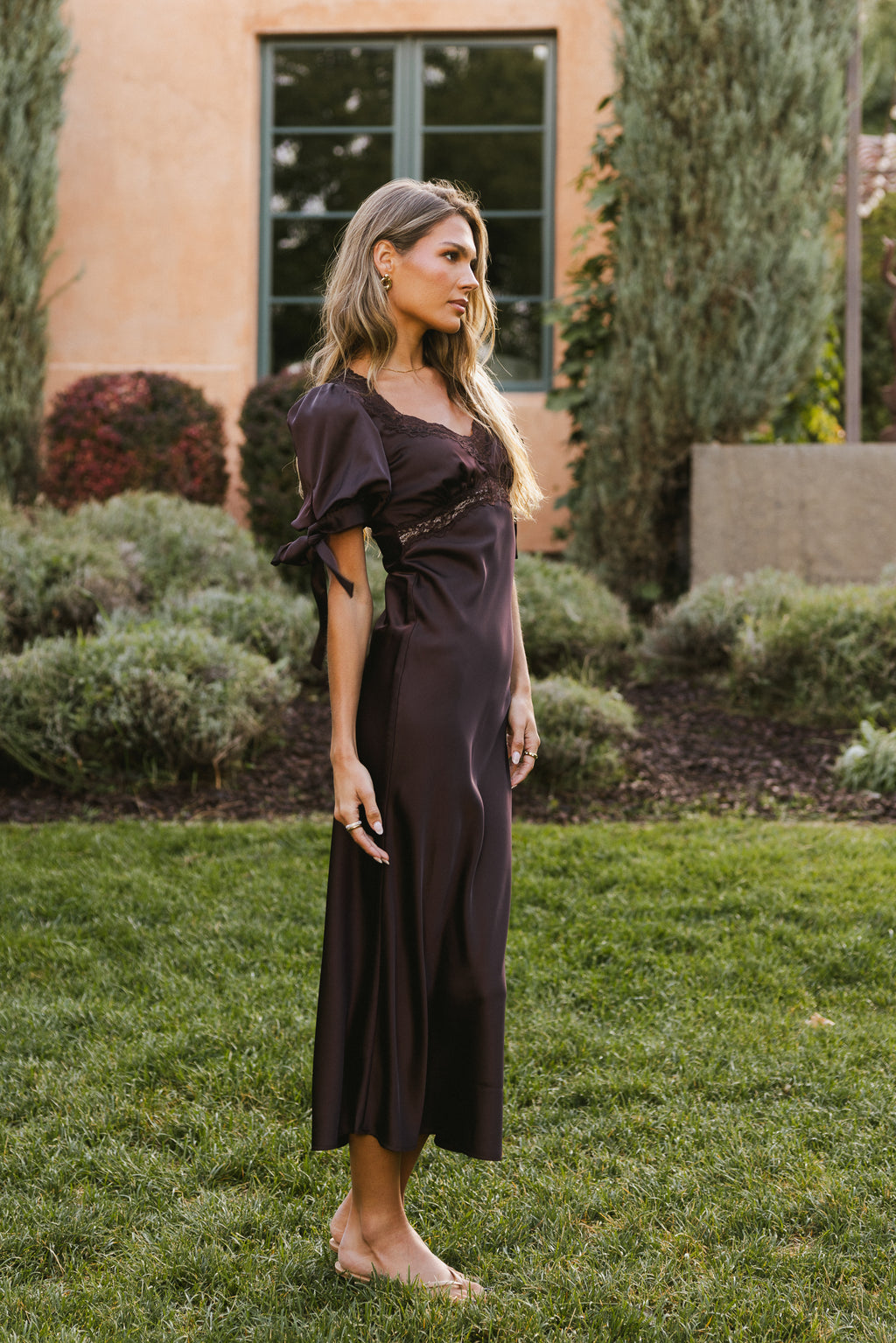 Amanda Lace Trim Maxi Dress in Brown Amanda Lace Trim Maxi Dress in Brown