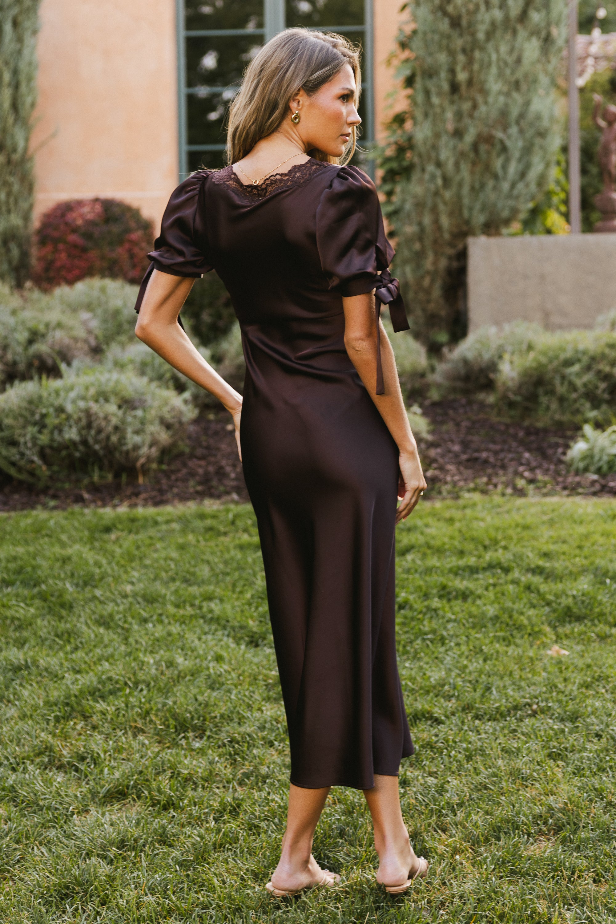 Amanda Lace Trim Maxi Dress in Brown