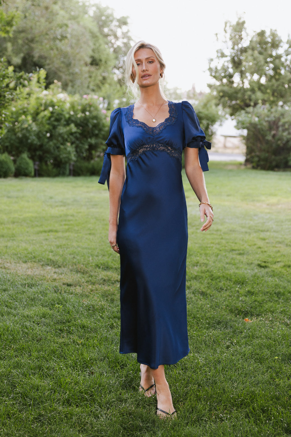 Amanda Lace Trim Maxi Dress in Navy