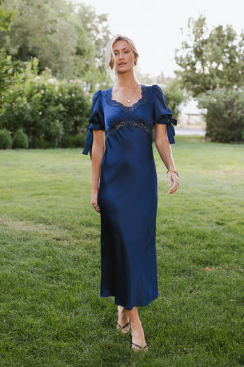 Amanda Lace Trim Maxi Dress in Navy