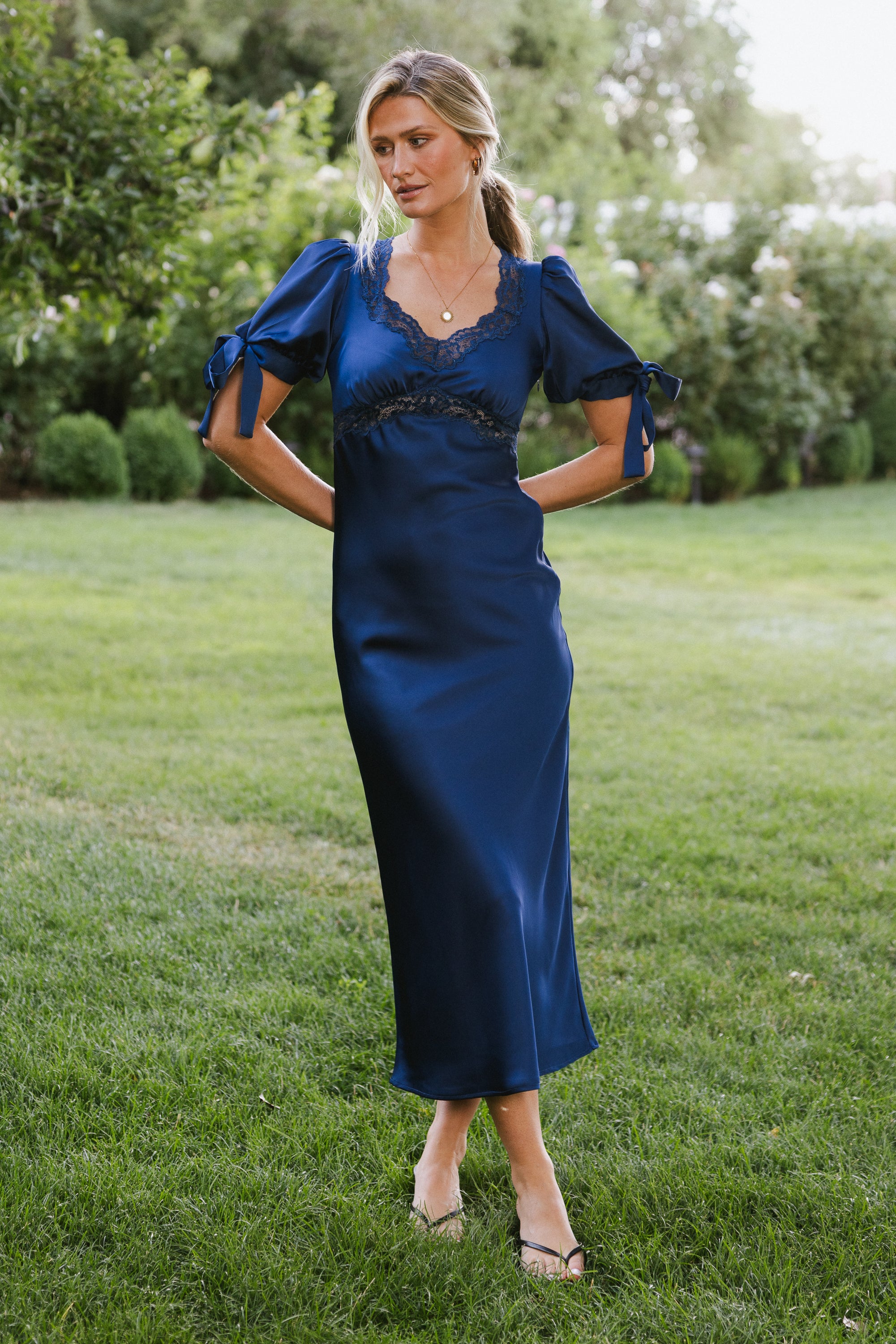 Amanda Lace Trim Maxi Dress in Navy