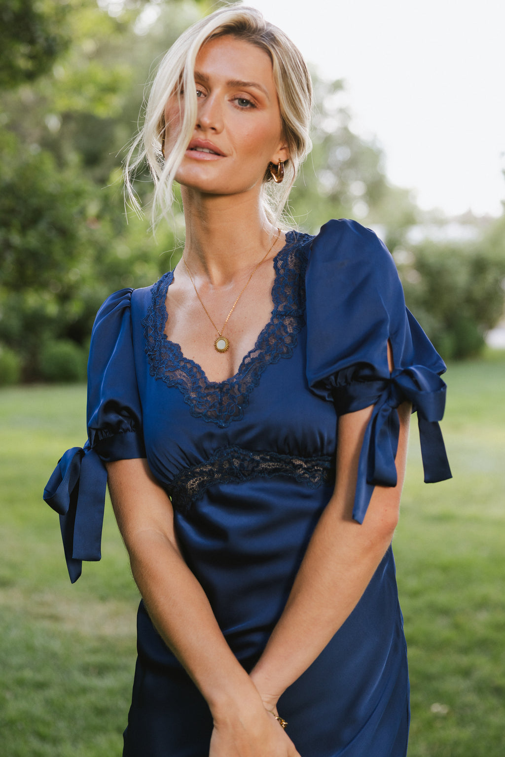 Amanda Lace Trim Maxi Dress in Navy