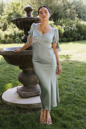Amanda Lace Trim Maxi Dress in Light Sage