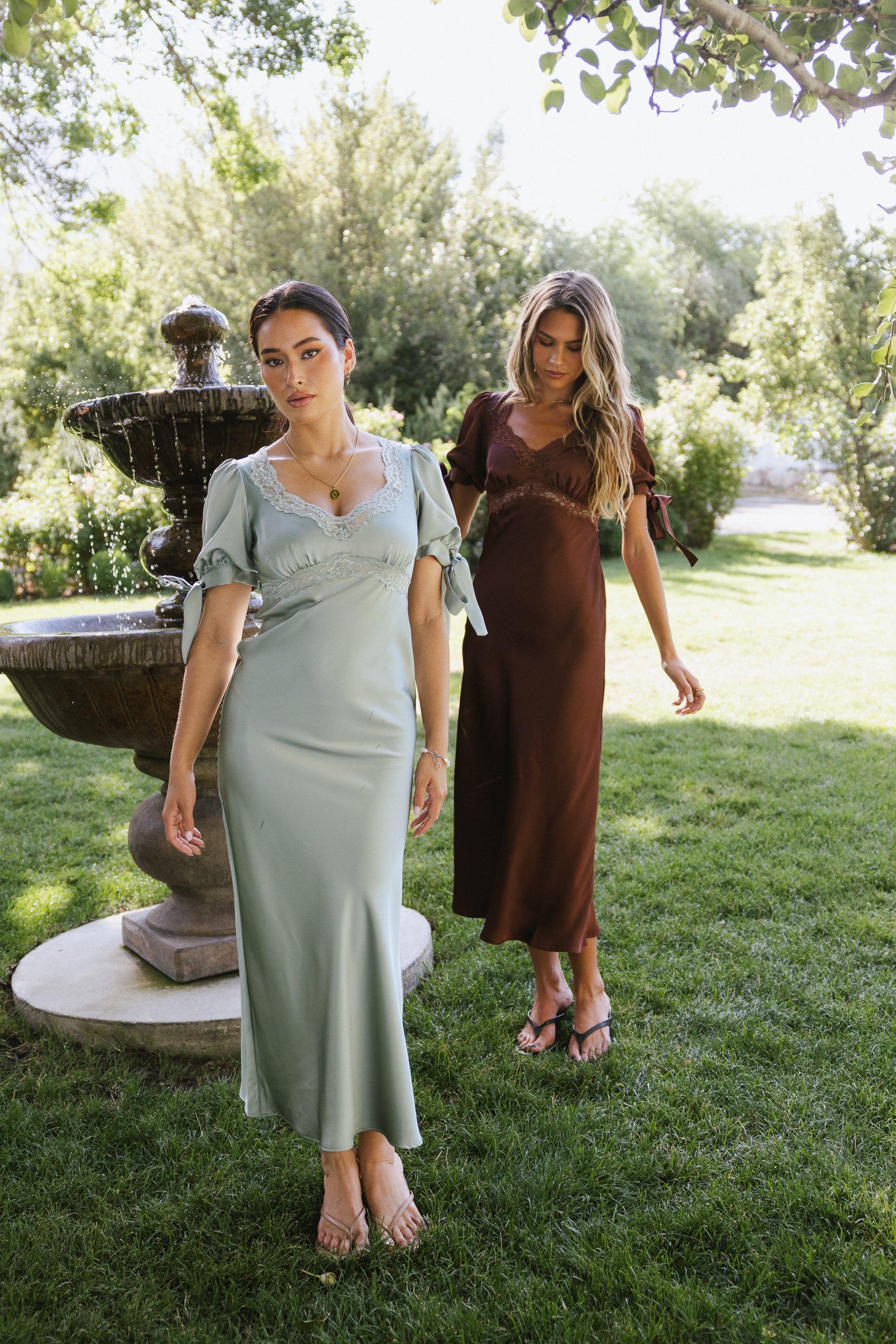 Amanda Lace Trim Maxi Dress in Light Sage - FINAL SALE Amanda Lace Trim Maxi Dress in Light Sage - FINAL SALE