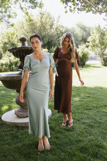 Amanda Lace Trim Maxi Dress in Light Sage