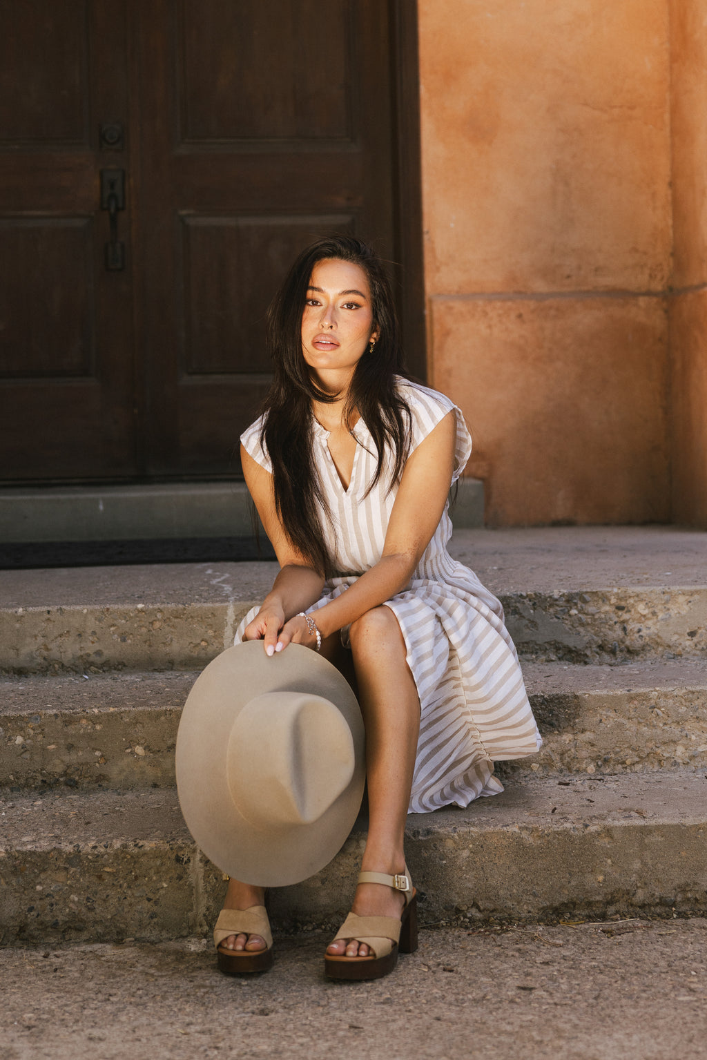 Striped Maxi Dress in Taupe