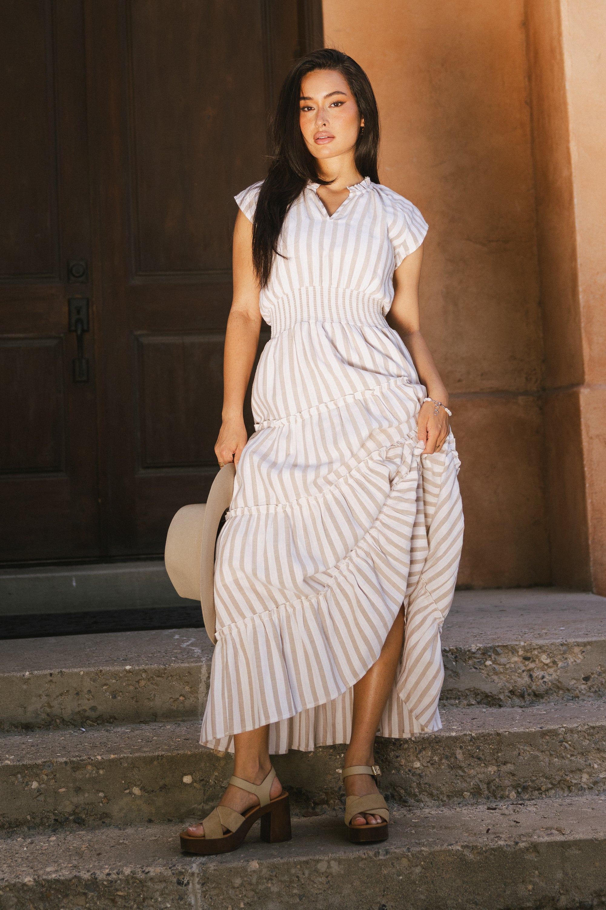 Claire Striped Maxi Dress in Taupe - FINAL SALE Claire Striped Maxi Dress in Taupe - FINAL SALE