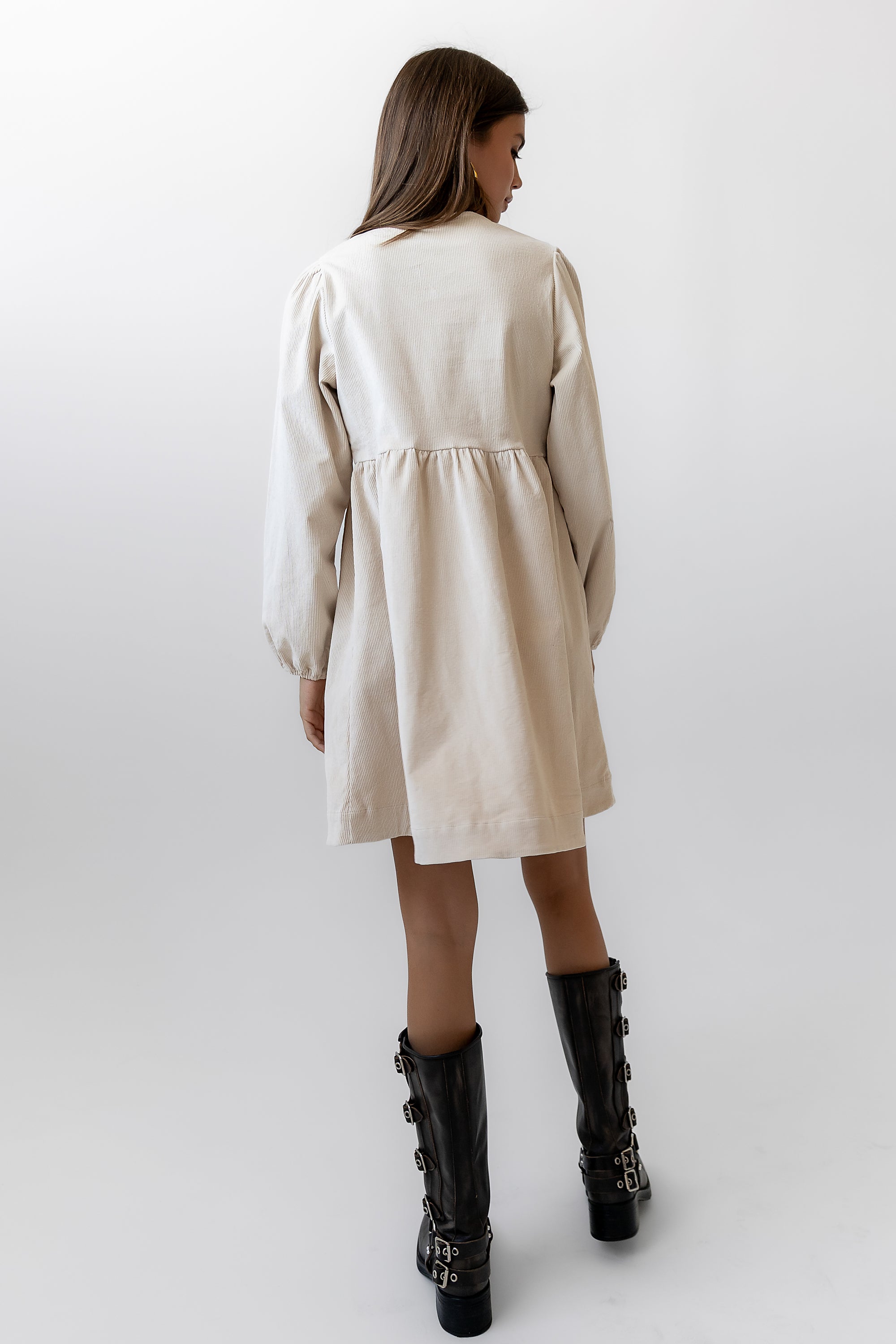 Tyler Peplum Mini Dress in Ivory Corduroy - FINAL SALE Tyler Peplum Mini Dress in Ivory Corduroy - FINAL SALE
