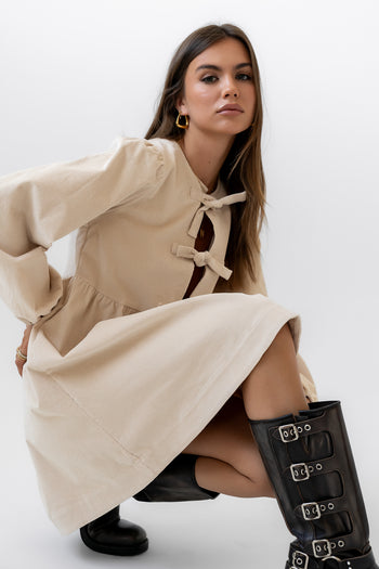 Tyler Peplum Mini Dress in Ivory Corduroy - FINAL SALE