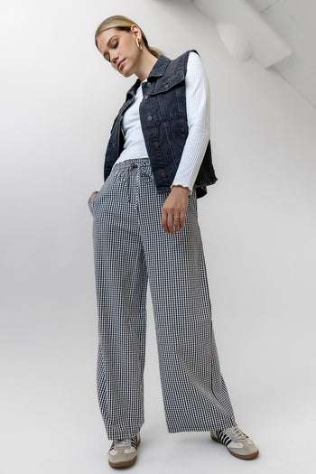 black and white checker pants with tie