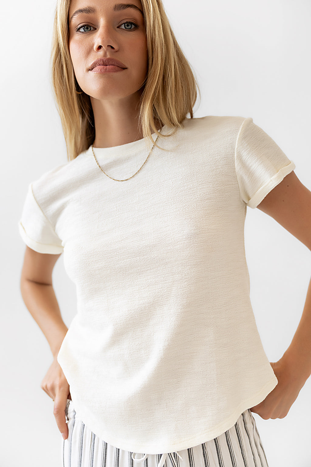 Rolled Sleeve Shirt in Off White