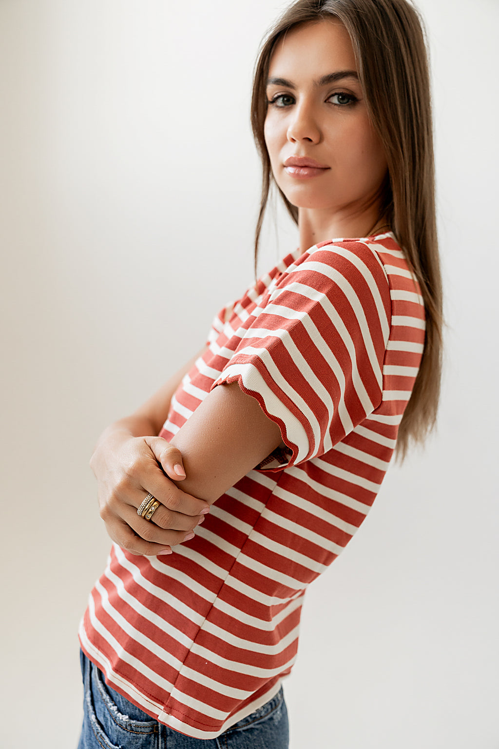 scallopped striped tee