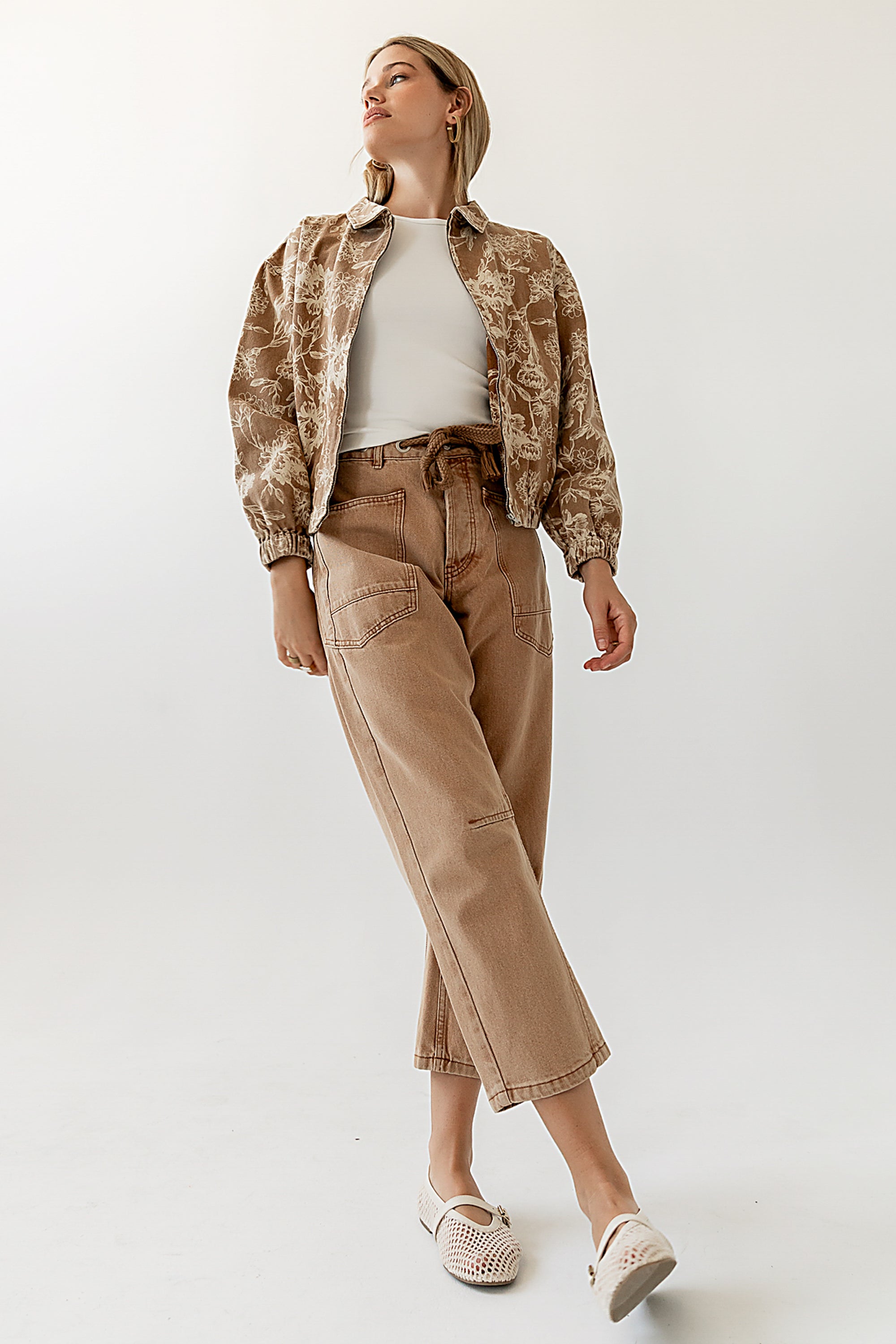 Kellie Floral Bomber Jacket in Camel - FINAL SALE