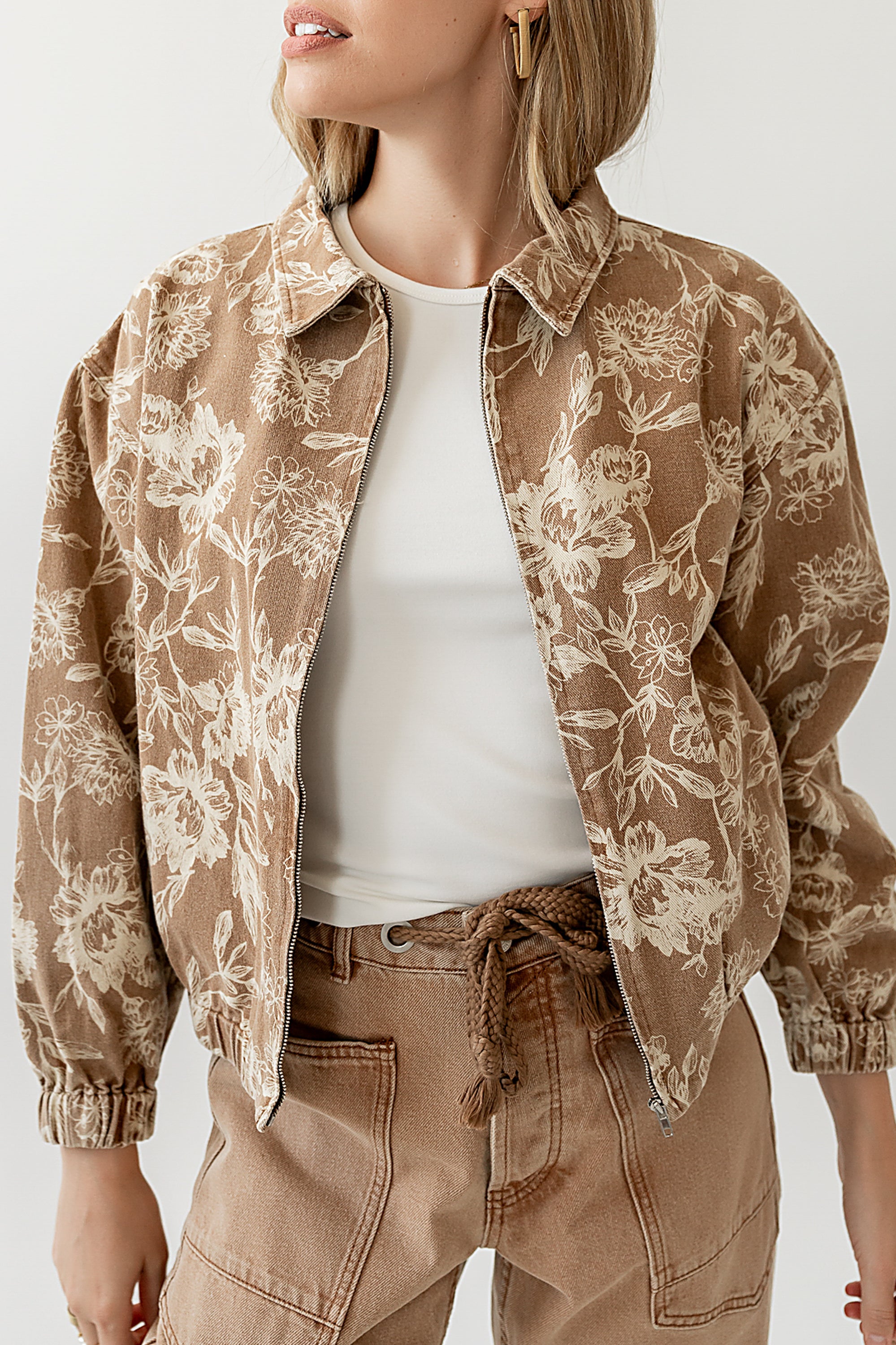 Kellie Floral Bomber Jacket in Camel - FINAL SALE