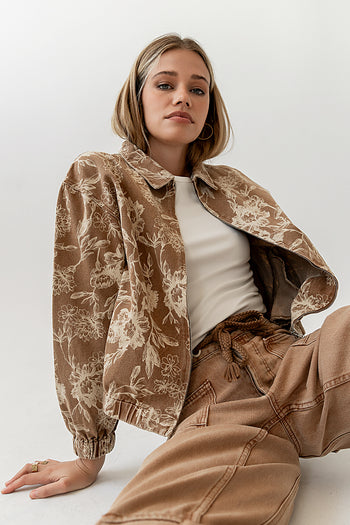 Floral Bomber Jacket in Camel