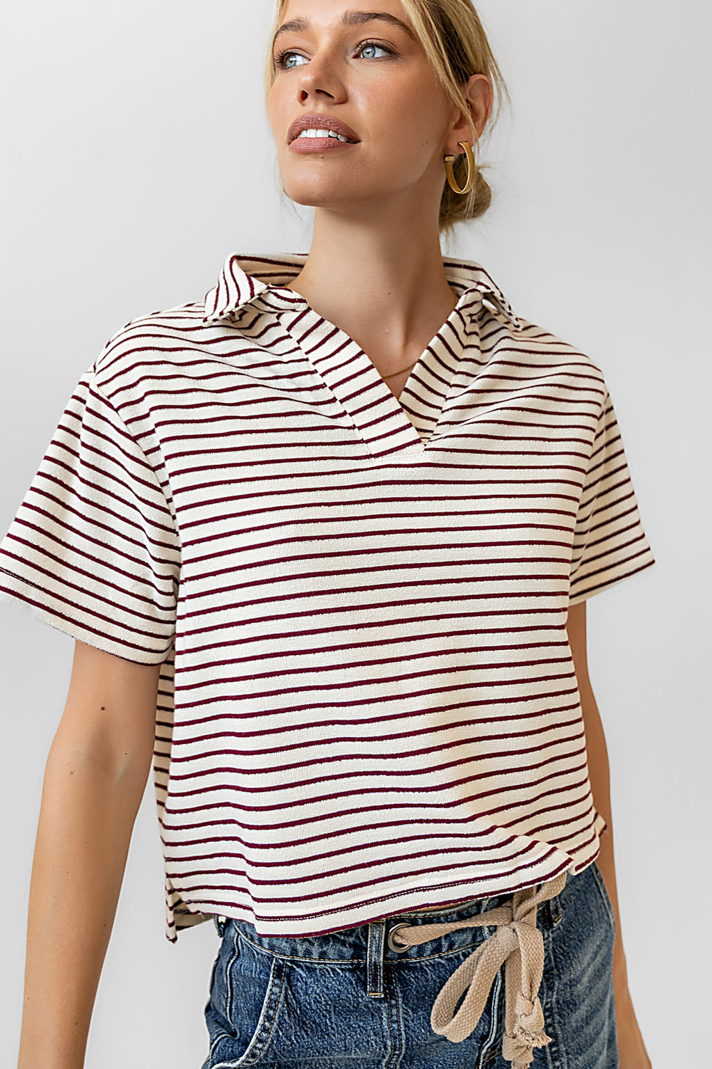  Striped Top in Burgundy