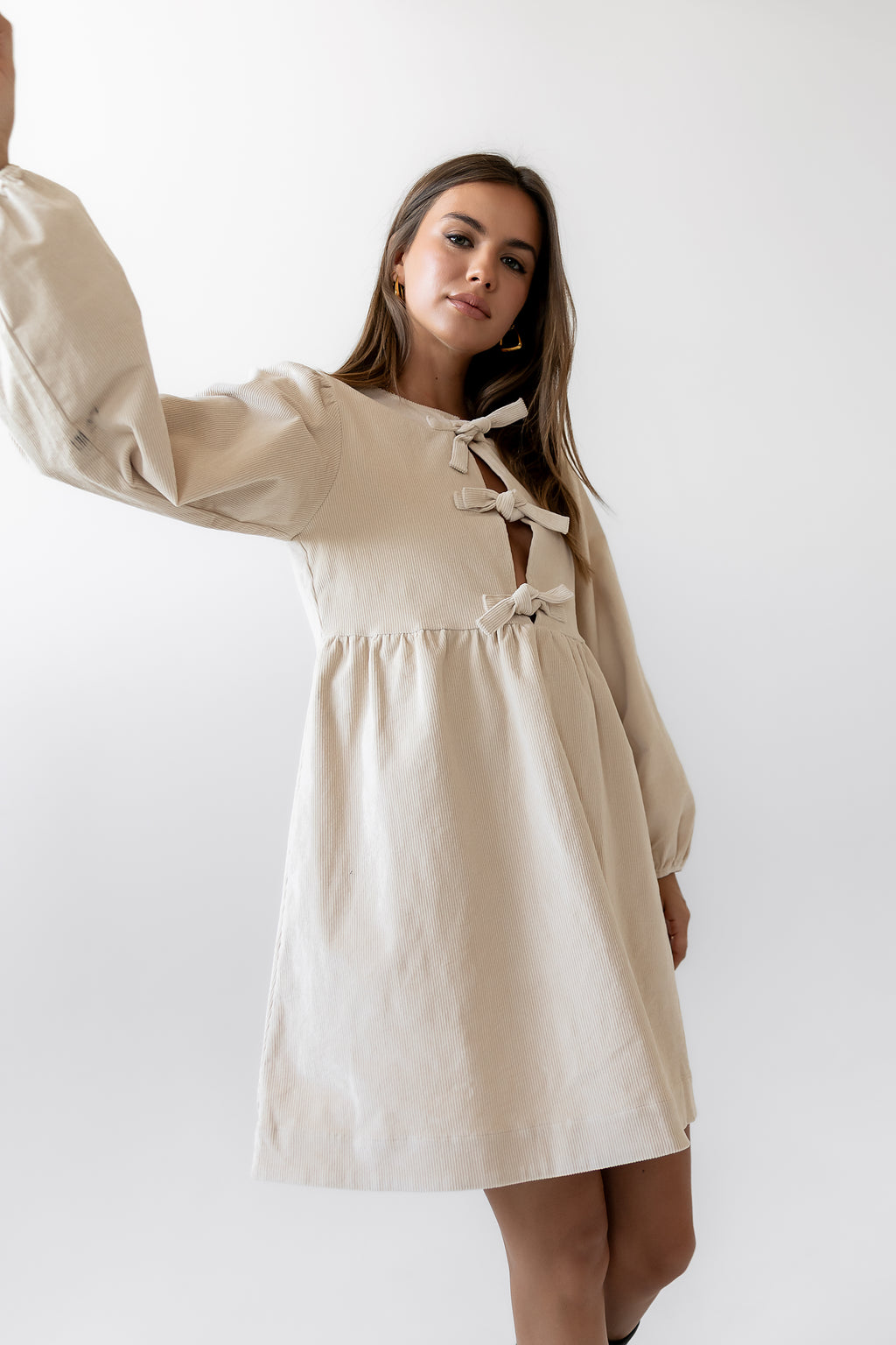 Tyler Peplum Mini Dress in Ivory Corduroy - FINAL SALE Tyler Peplum Mini Dress in Ivory Corduroy - FINAL SALE