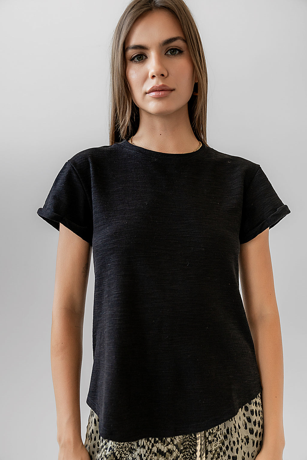  Rolled Sleeve Shirt in Black