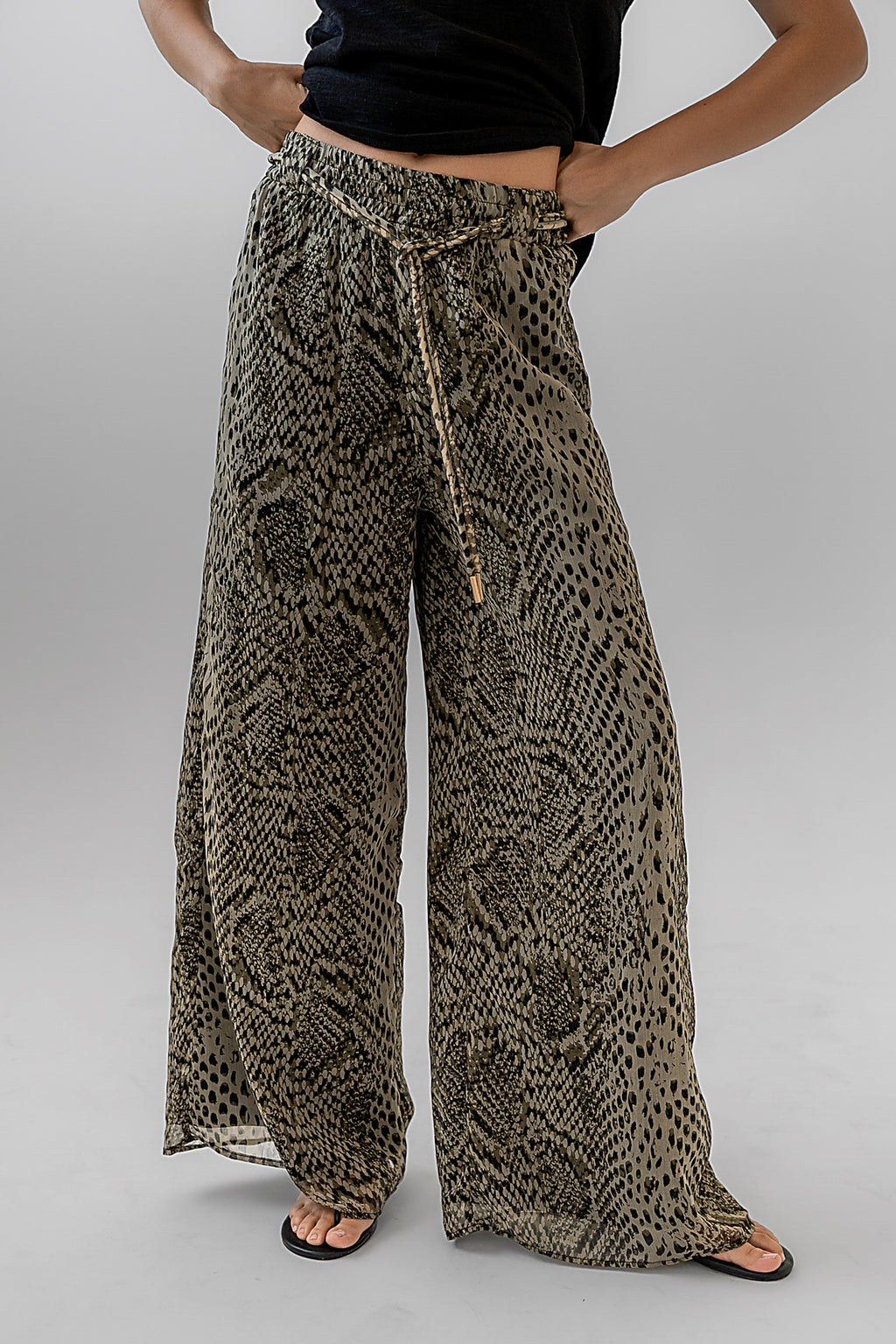 front tie snake printed pants