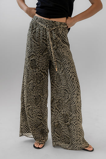 front tie snake printed pants