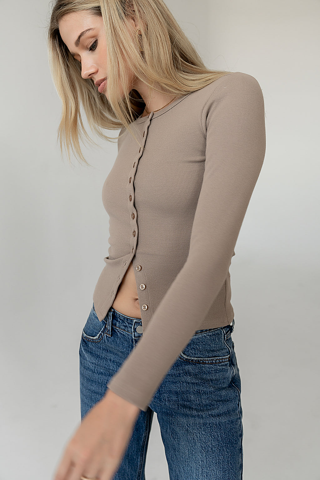 Button Up Top in Taupe