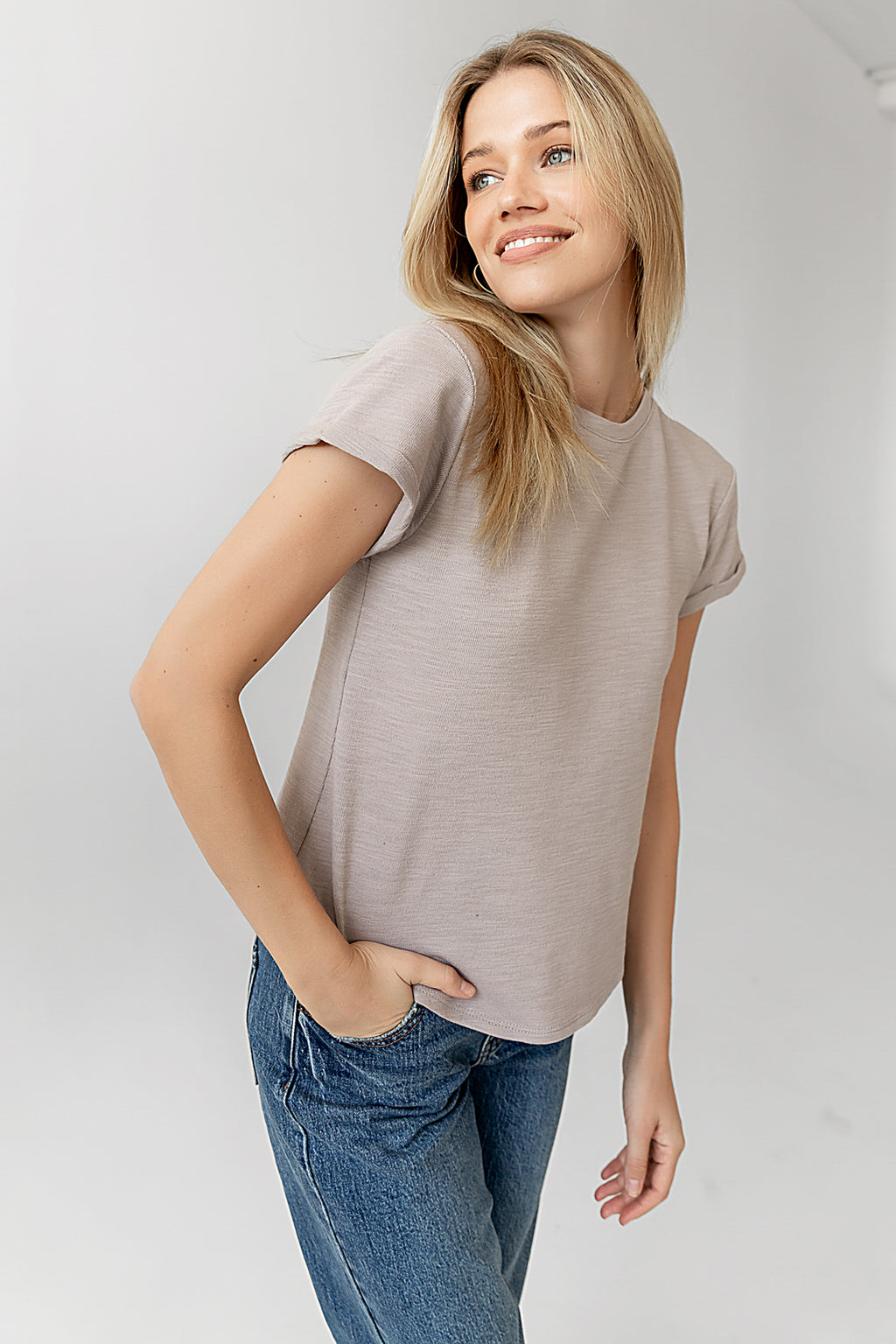 Rolled Sleeve Shirt in Taupe