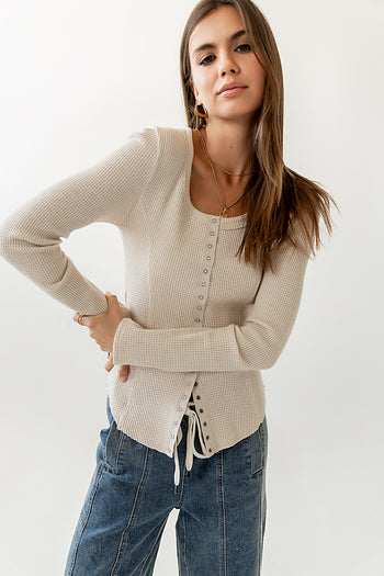 Waffle Knit Top in Oatmeal