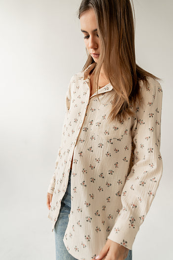 pink little flower on cream 
button up
