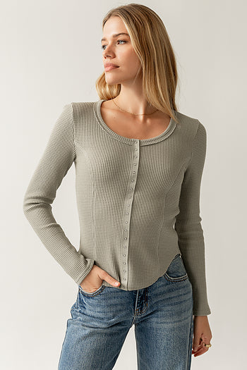  Waffle Knit Top in Olive