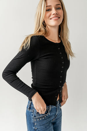 Mia Button Up Top in Black - FINAL SALE