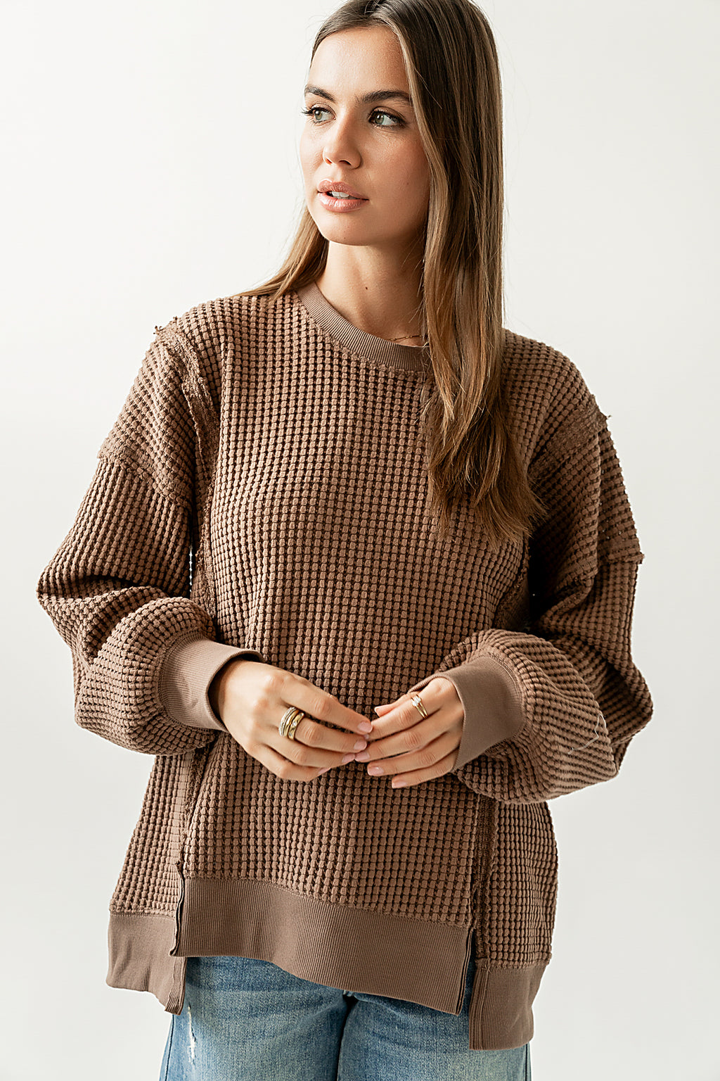 Waffle Knit Top in Mocha