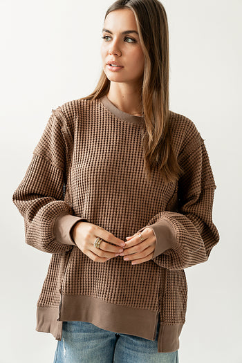  Waffle Knit Top in Mocha