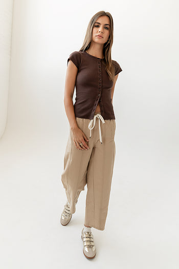  Button Up Tee in Brown