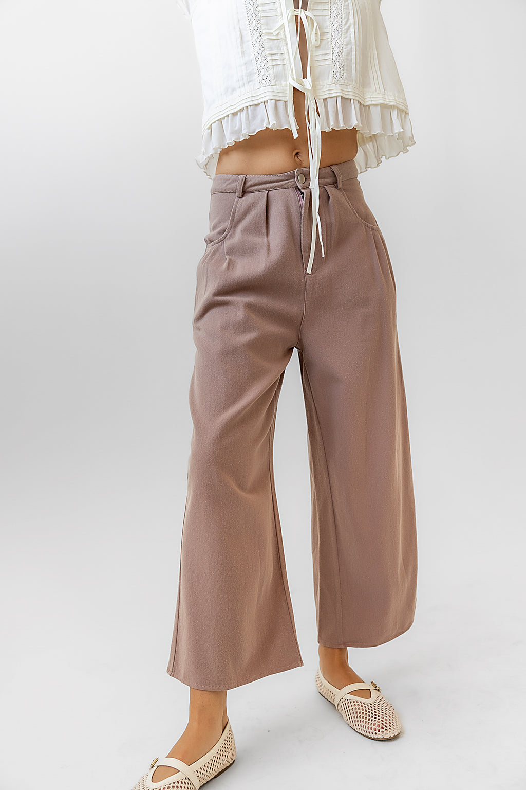  Cropped Wide Leg Pants in Mauve