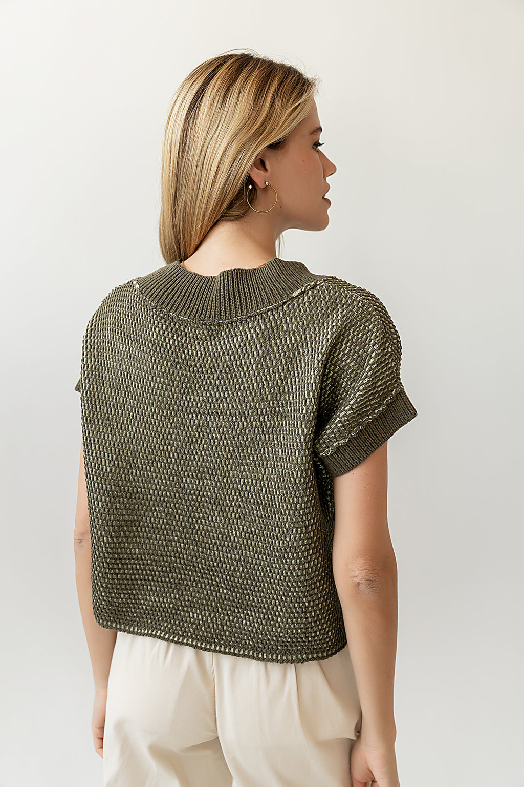 olive textured knit sweater