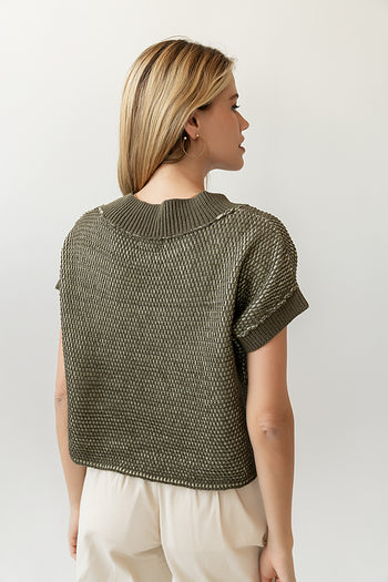 olive textured knit sweater